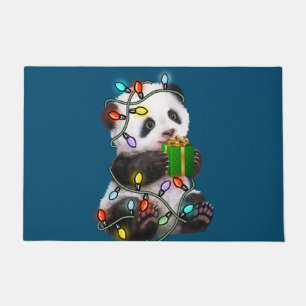 Panda Tree Christmas Lights Xmas For Pet Lover Doormat