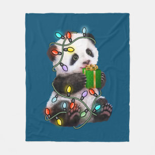 Panda Tree Christmas Lights Xmas For Pet Lover Fleece Blanket