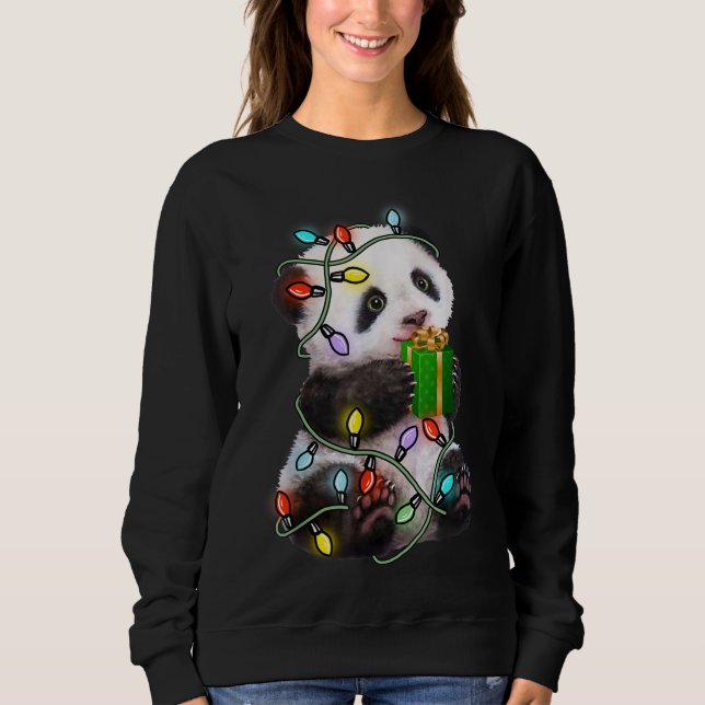 Panda Tree Christmas Lights Xmas For Pet Lover Sweatshirt (Front)
