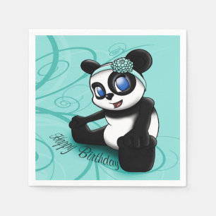 Panda Turquoise Birthday Napkin