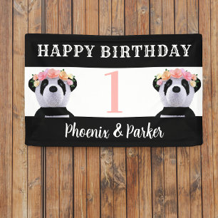 Panda Twins Birthday Party Banner