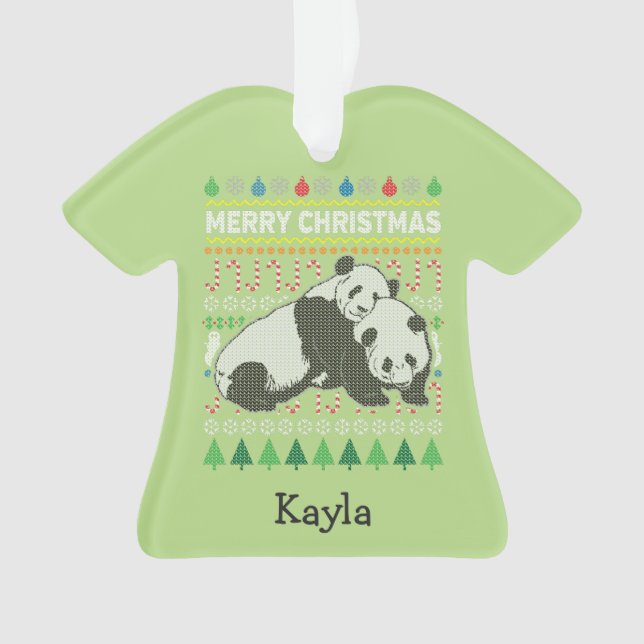 Panda Ugly Christmas Sweater Wildlife Series Ornament (Front)