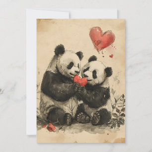 Panda Valentine's Day  Holiday Card