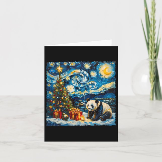 Panda Van Gogh Style Starry Night Christmas Winter Card (Front)