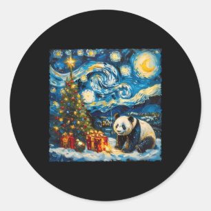 Panda Van Gogh Style Starry Night Christmas Winter Classic Round Sticker