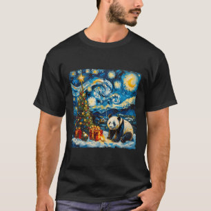 Panda Van Gogh Style Starry Night Christmas Winter T-Shirt