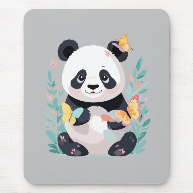Panda Vector Painting Adorable Fun Animal Playing  Mouse Pad (Front)