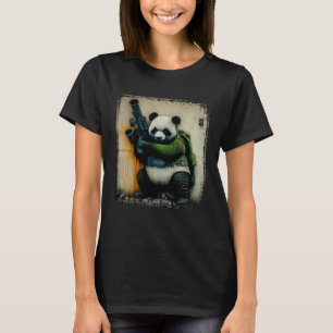 Panda Warrior Holding Rocket Launcher Distressed W T-Shirt