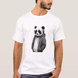 Panda Wearing Hoodie Funny Cool Animal Character T-Shirt
