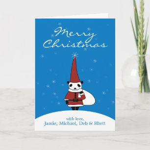 Panda wearing Santa Claus costume and standing Holiday Card