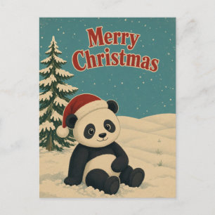 Panda Winter Field Animal Christmas Postcard