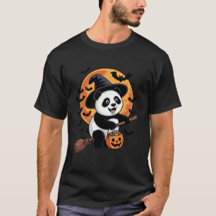 Panda Witch Jack-o-Lantern Candy Bucket Halloween T-Shirt