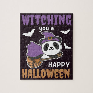 Panda Witch Witching You A Happy Halloween Jigsaw  Puzzle