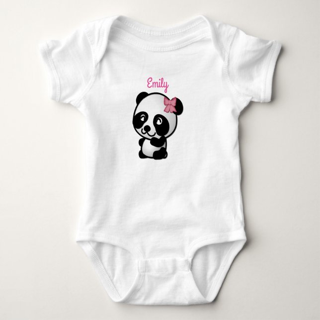 Panda with a Pink Bow Baby Onesy Bodysuit (Front)