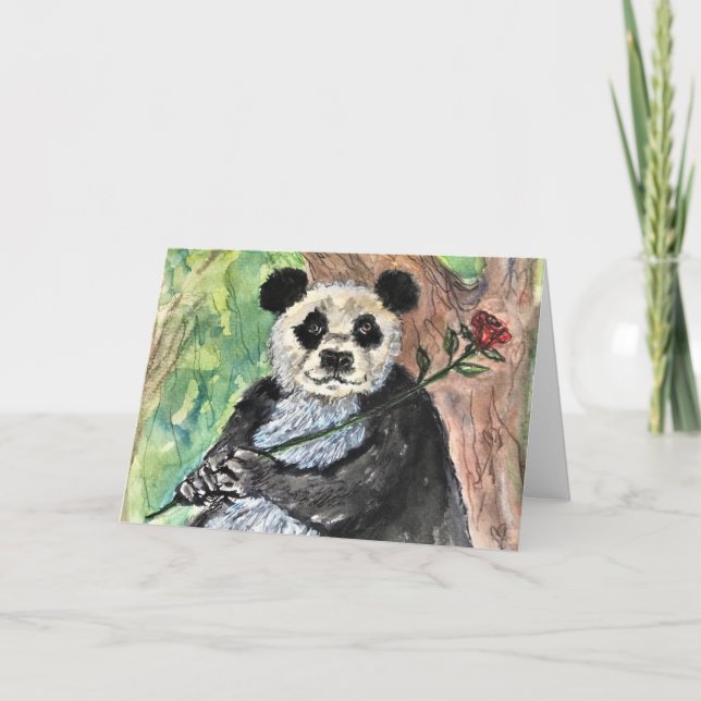Panda with a Rose Greeting Card (Front)