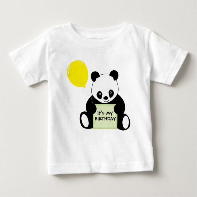 Panda With Ballon Customisable Name Age & More Baby T-Shirt (Front)