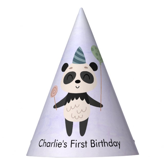 Panda with balloon and candy, Birthday Party Hat (Front)