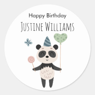 Panda with balloon and party hat classic round sticker