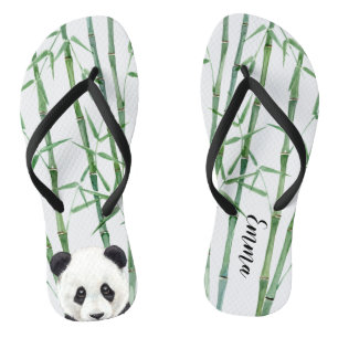 Panda with Bamboo - Add Your Name - Personalised Thongs