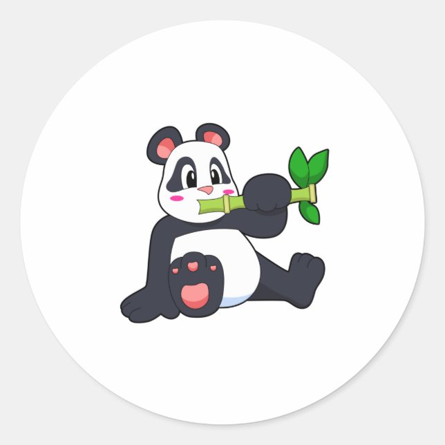 Panda with Bamboo Classic Round Sticker (Front)