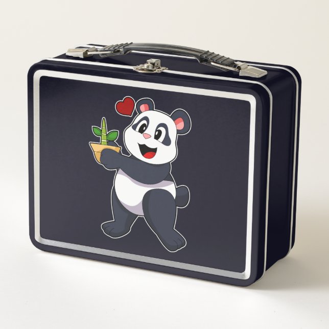 Panda with Bamboo Flower Metal Lunch Box (Front)