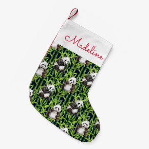 Panda With Bamboo Watercolor Add Your Name Small Christmas Stocking