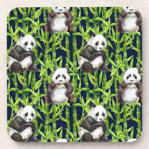Panda With Bamboo Watercolor Pattern Coaster
