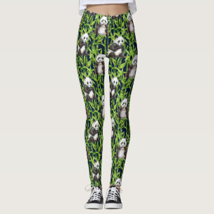 Panda With Bamboo Watercolor Pattern Leggings