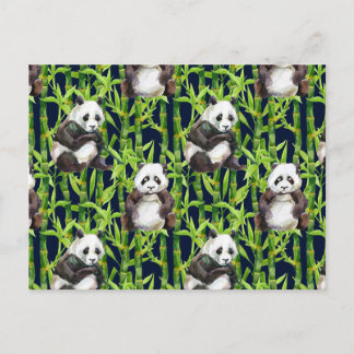Panda With Bamboo Watercolor Pattern Postcard