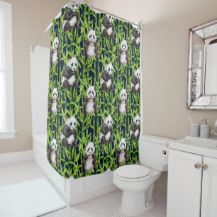 Panda With Bamboo Watercolor Pattern Shower Curtain