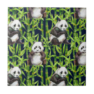 Panda With Bamboo Watercolor Pattern Tile