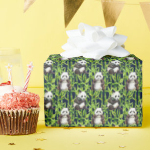 Panda With Bamboo Watercolor Pattern Wrapping Paper