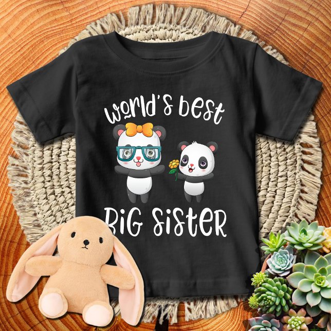 Panda with Bow + Flowers | World's Best Big Sister Baby T-Shirt (Creator Uploaded)