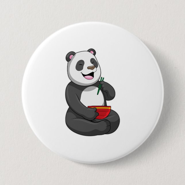 Panda with Bowl Ramen 7.5 Cm Round Badge (Front)