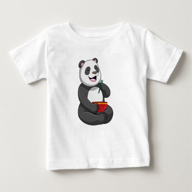 Panda with Bowl Ramen Baby T-Shirt (Front)