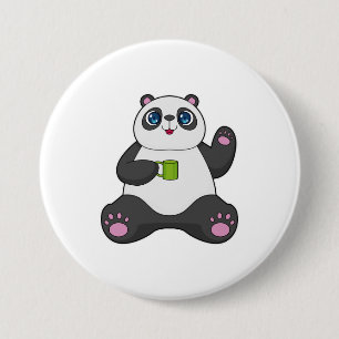 Panda with Coffee mug 7.5 Cm Round Badge