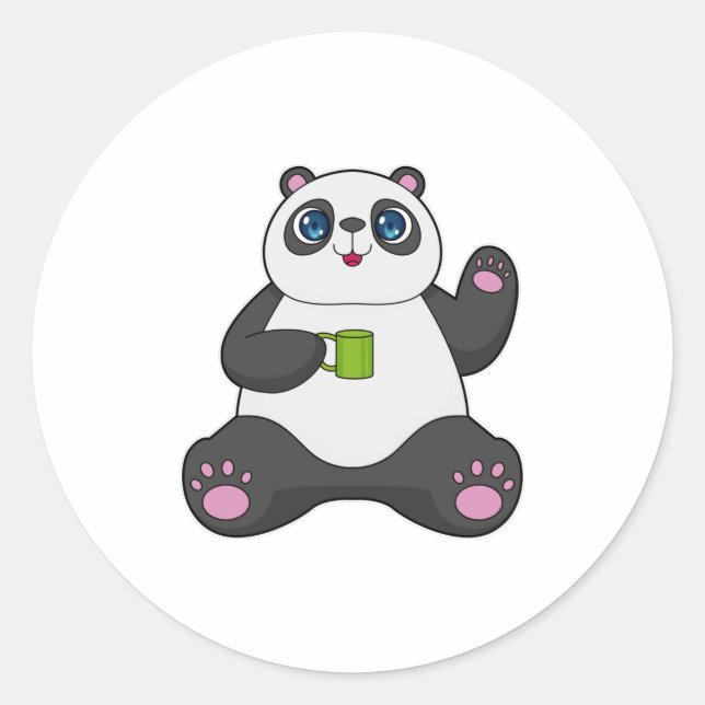 Panda with Coffee mug Classic Round Sticker (Front)