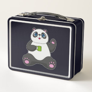 Panda with Coffee mug Metal Lunch Box