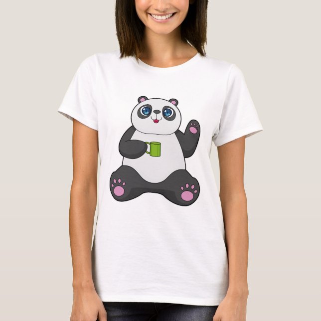 Panda with Coffee mug T-Shirt (Front)