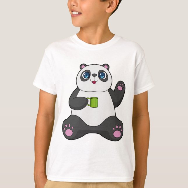 Panda with Coffee mug T-Shirt (Front)