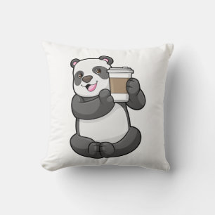 Panda with Coffee to go Cushion