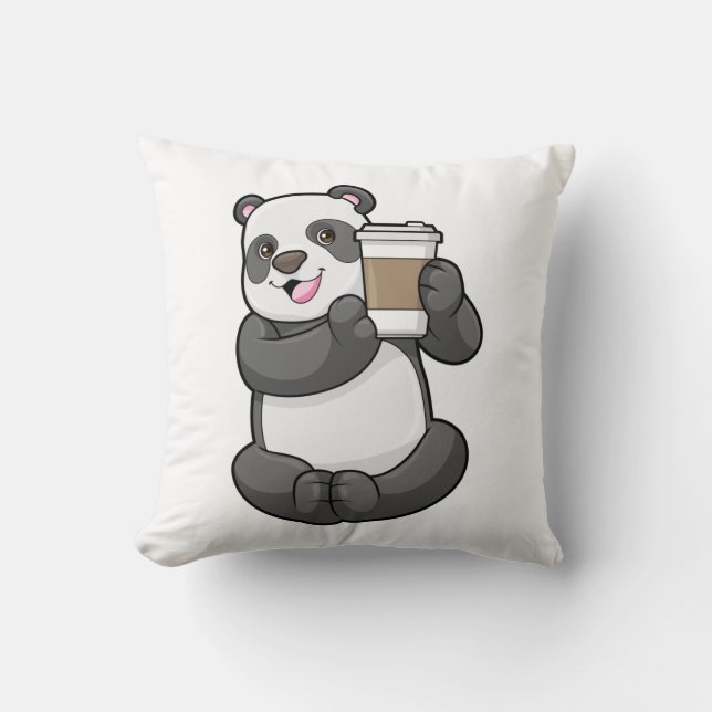 Panda with Coffee to go Cushion (Front)