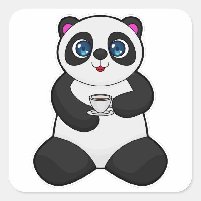 Panda with Cup of Coffee Square Sticker (Front)