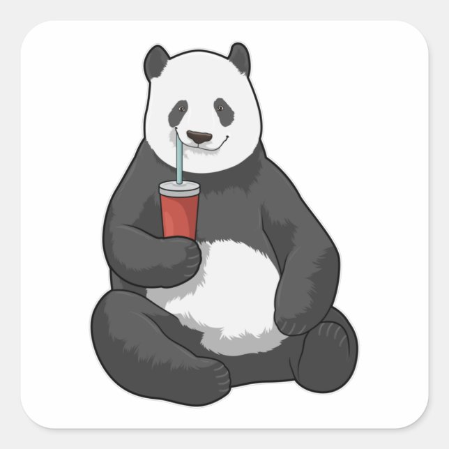 Panda with Drink Square Sticker (Front)