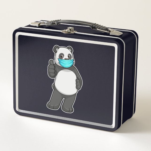 Panda with Face mask Metal Lunch Box (Front)