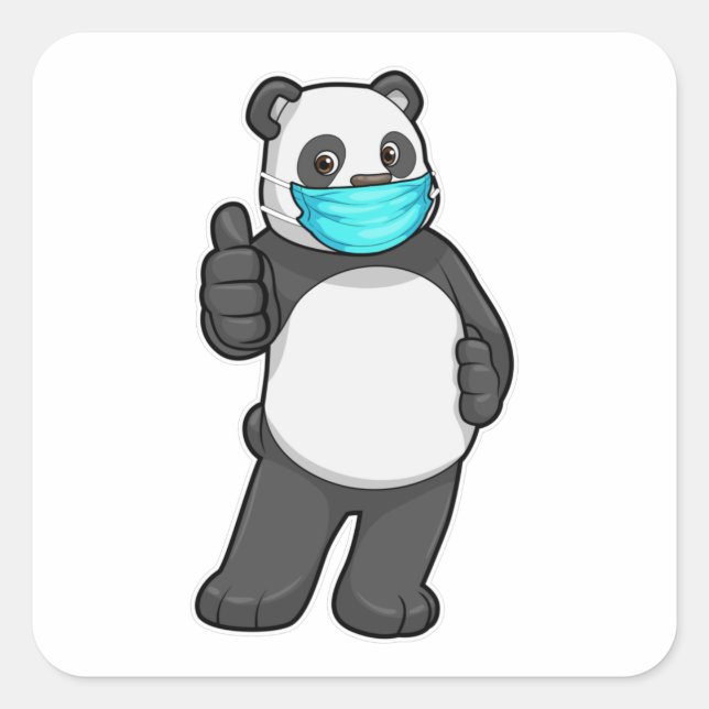 Panda with Face mask Square Sticker (Front)