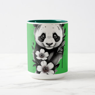 Panda with flower Two-Tone coffee mug