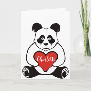 Panda with heart valentines day card