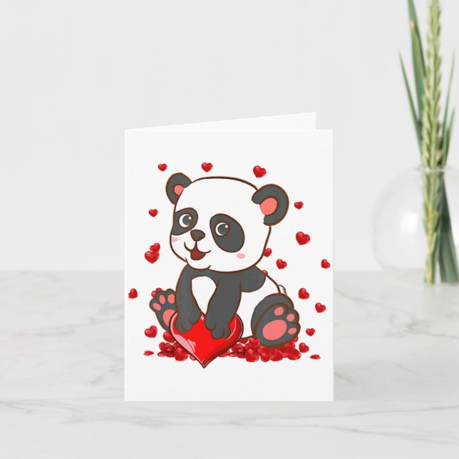 Panda With Hearts Valentines Day Women And Girls  Card (Front)