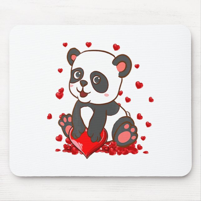 Panda With Hearts Valentines Day Women And Girls  Mouse Pad (Front)